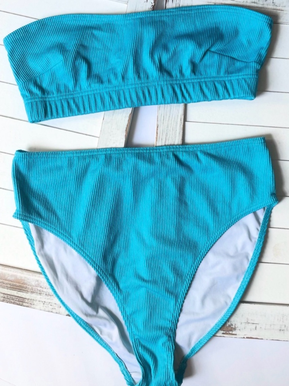 Missguided Turquoise Ribbed Bandeau Bikini Set
